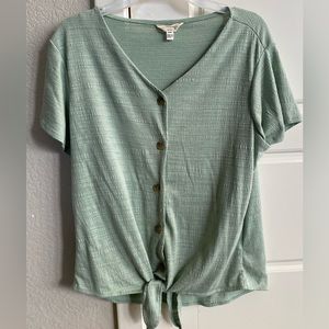 Light blue t shirt button up with tie